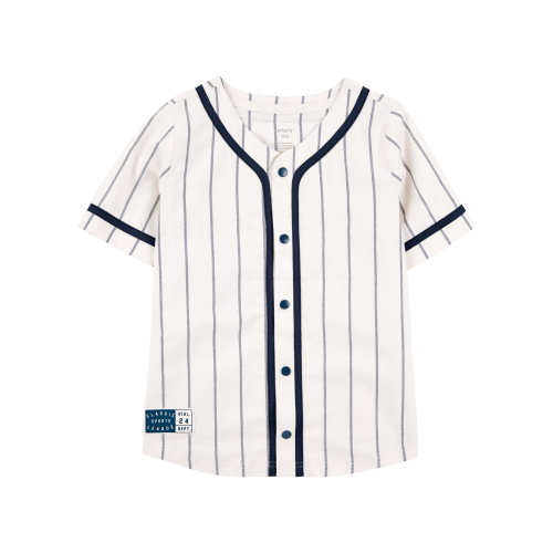Kid Striped Baseball Button-Down Shirt - White - Carter's | Carter's