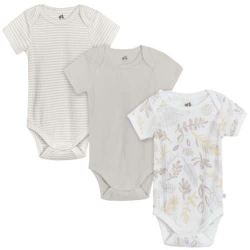 Just Born Baby Neutral Short Sleeve Bodysuits - Natural Leaves - 0-3 Months - 3-Pack