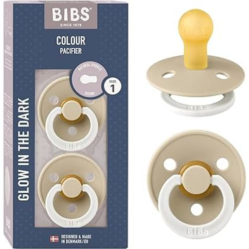 BIBS Pacifiers | Natural Rubber Baby Pacifier | Set of 2 BPA-Free Soothers | Made in Denmark | Vanilla Night | Size 0-6 Months