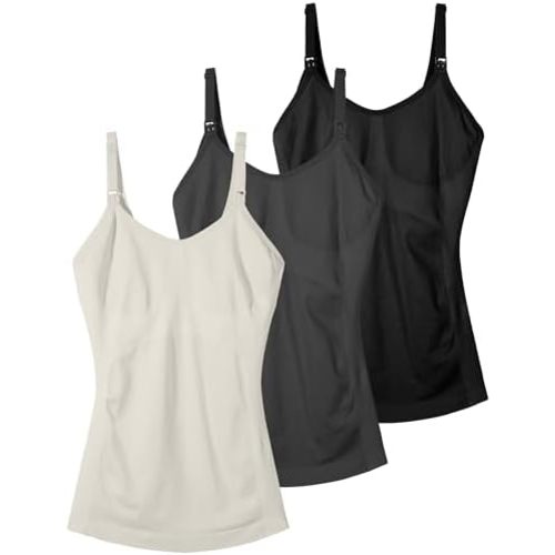 Seamless Nursing Tanks for Women Breastfeeding - Maternity Cami Shirts Pregnancy Tops (3 Packs)