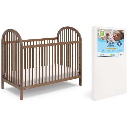 Graco Olivia 3-in-1 Convertible Crib and Premium Crib & Toddler Mattress Bundle, Hazelnut