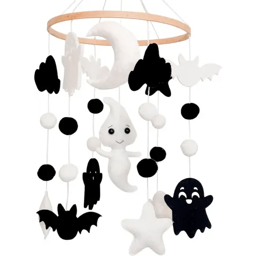 Ghost Baby Mobile, Halloween Mobile for Crib, Goth Crib Mobile for Boys and Girls, Gothic Nursery Mobile for Bassinet, Pack and Play, Ghost, Bat, Moon