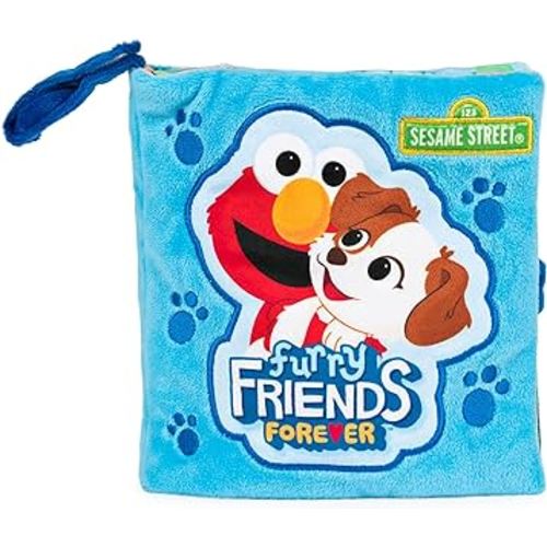 GUND Sesame Street Furry Friends Forever Soft Book, Premium Plush Sensory Toy for Ages 1 and Up, Blue, 6”