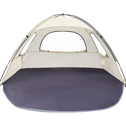 WhiteFang Beach Tent Anti-UV Portable Sun Shade Shelter for 3/4/6 Person, Extendable Floor with 3 Ventilating Mesh Windows Plus Carrying Bag, Stakes and Guy Lines - Baby's breath - 3 Person