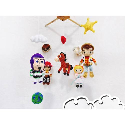 Baby mobile - Toy story crochet dolls, Crib mobile, Nursery decor, Baby gift, Handmade baby mobile, Baby crib mobile Amigurumi