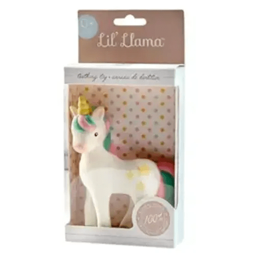 Lil' Llama Baby Teething Toys, Unicorn Teether for Toddler & Baby Boys and Girls, 100% Natural Rubber Squeaker, BPA-Free, Soothe Sore Itchy Gums & Teething Pain (Unicorn)