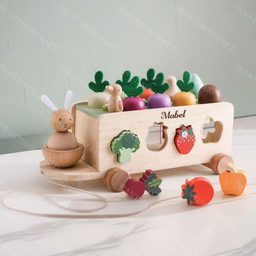 Wooden Pull Along Rabbit Car, Children's Educational Toys, Wooden Rabbit Car, Nursery Decoration, Baby Gift, 1st Birthday Gift