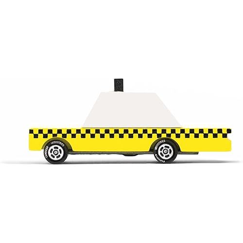 CANDYCAR® Wooden Diecast Collection - Yellow Taxi, Premium Handcrafted Beech Wood Toy Car