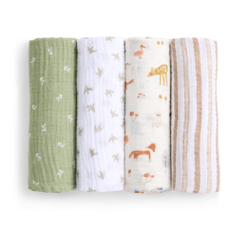 4 pack aden + anais sage woodland essentials cotton muslin swaddles 4 pack