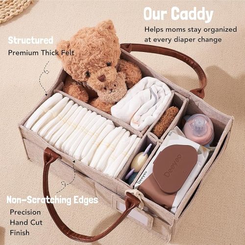 Lily Miles Baby Diaper Caddy Organizer - Nursery Storage Basket for Newborn Essentials Must Haves - Neutral Baby Gifts for Baby Shower Registry Items - Car Organizer for Diapers, Wipes (Sand, Large) - Large (Pack of 1)