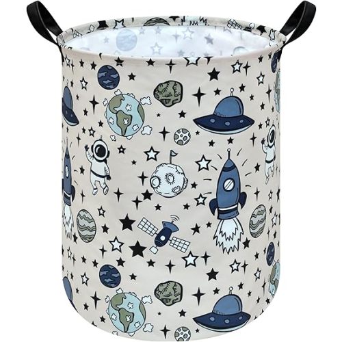 Kids Toy Gift Storage Basket,Baby Laundry Hamper,Waterproof Collapsible Canvas Large Foldable Clothes Basket Laundry Basket with Handles Nursery Hamper Room Decor(Space)