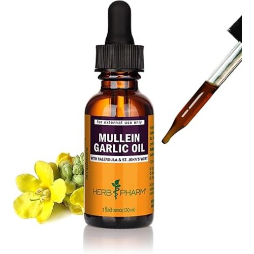 Herb Pharm Mullein Garlic Herbal Oil - contains Calendula, Garlic, Mullein flower, St. John's Wort, Olive Oil, 1 Ounce