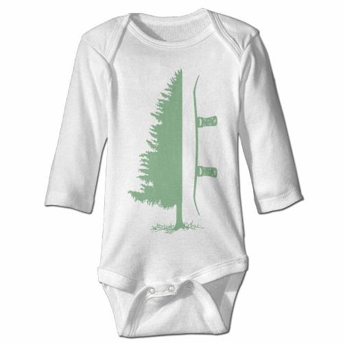 Snowboard Pine Tree Newborn Baby Girl's Boy Long Sleeve Romper BodySuit, White, 0-6 Months