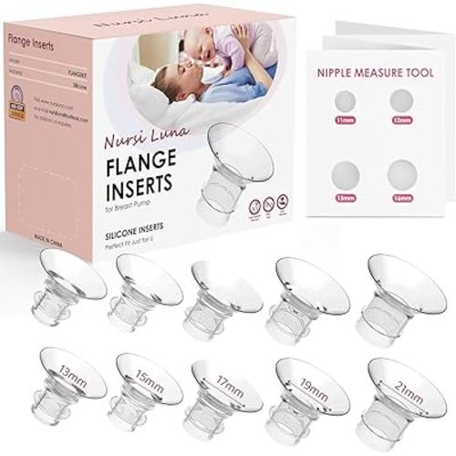 Flange Inserts 10PCS 13/15/17/19/21mm for 24mm Flange/Shield of Most Pumps, Flange Sizing Kit Silicone Flange Insert, Breastfeeding Essentials Kit for New Moms