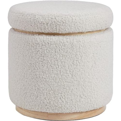Linon Home Décor Cream Sherpa Round Storage Wooden Base by Linon Lexington Ottoman (AMZN2305)