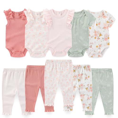 falianni Baby Boy Girl 10 Piece Combined Type Clothing Set Cotton Baby Bodysuits and Pants Set Home Outdoor Infant Clothes