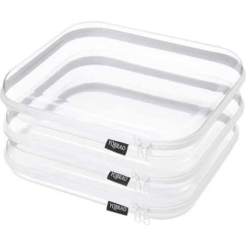 YQBRAO 6 Pack Clear Hard Shell Zipper Case, 1.2mm Heavy Duty Crush-Proof Diaper Bag Organizer Pouches, TSA Approved Travel Makeup Bag for Toiletries & Electronics, (2L, 2M, 2S) Multi-Size Storage Set
