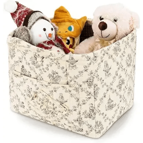 Storage Basket Boho Fabric Large Collapsible Floral Laundry Nursery Hamper Portable Folding Storage for Clothes Toys (Vine-Coffee)