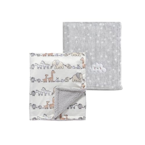 CREVENT 2Pcs 30''X40'' Cute Cozy Fluffy Warm Baby Blankets for Infants Toddlers' Bedding Crib Cot Stroller - Grey Cloud + Minky Animal