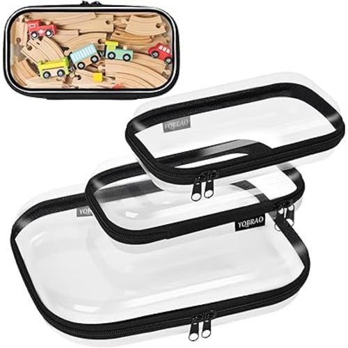 Bliss Bins Set of 3 - Hard Sided Clear Zipper Case for Storage - Professional-Grade Plastic clear hard shell zipper case, Toiletry Pouch, Travel Organizer, Cosmetic Bag, Snack Bins