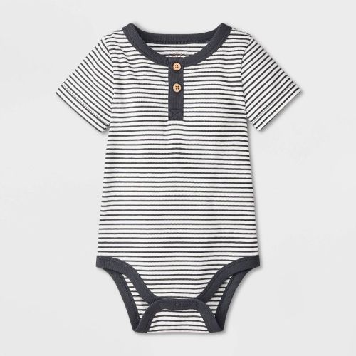 Baby Boys' Henley Bodysuit - Cat & Jack™ Black/Gray 0-3M: Cotton Blend, Recycled Polyester, Spandex, Front Button Down, Crotch Snap