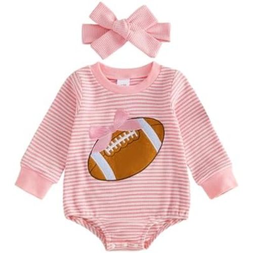 Kavousa Newborn Baby Girl Football Outfit Long Sleeve Bubble Romper with Headband Infant Fall Winter Waffle Clothes