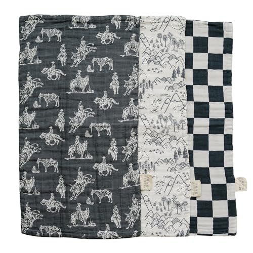 Mebie Baby Burp Cloths, Western, Muslin Burp Cloth Set for Spit Up, Drool, and More, Boho Burp Cloths for Baby Boy and Girl, Baby Must Haves for Registry Lists and Gifts for Newborns