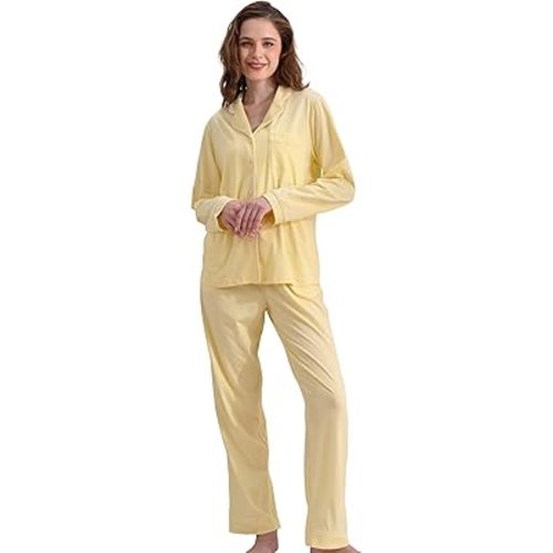 100% Cotton Pajamas for Women Set 2 Piece Soft Long Sleeve PJs Button Down with Breathable Loungewear medium