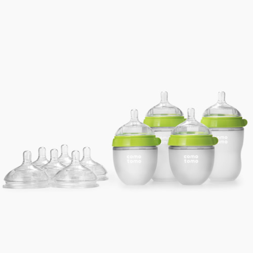 Silicone Baby Bottle Bundle Starter Gift Set - Green