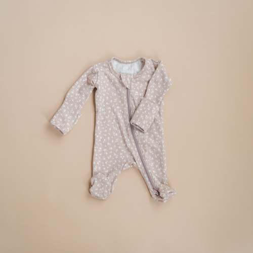 Zipper Footie Onesie in Taupe Floral