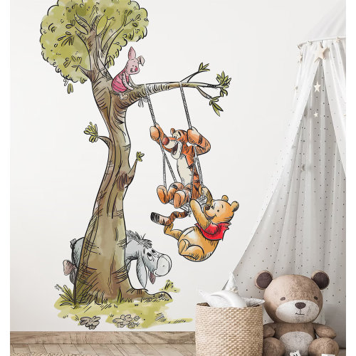 Winnie the Pooh Tree Swing Wall Decal | Nursery Room Decor | Tigger Piglet Eeyore Removable Fabric Sticker | Baby Room Art - BR481
