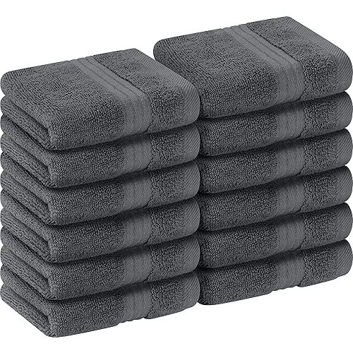Utopia Towels 12 Pack Premium Wash Cloths Set, 12 by 12 Inches, 100% Cotton Ring Spun, Highly Absorbent and Soft Feel Washcloths for Bathroom, Spa, Gym, and Face, Grey