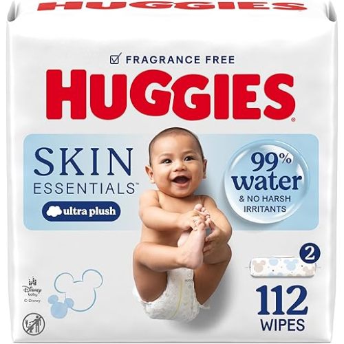 Huggies Skin Essentials Baby Wipes, Hypoallergenic, 99% Water, 2 Flip Top Packs (112 Wipes Total)