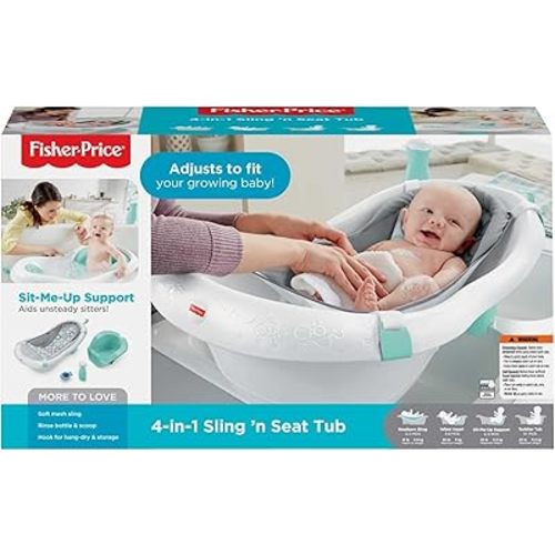Fisher-Price 4-in-1 Sling 'n Seat Tub, Bubbles, Convertible Baby to Toddler Bath Tub with Seat and Toys