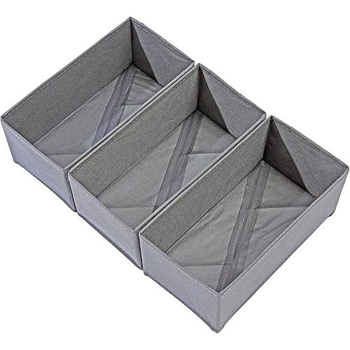 Socks Drawer Organizer Set of 3 Pack Gray, Underwear Dividers, Closet Cabinet Dresser Storage Boxes for Panties Stockings Leggings