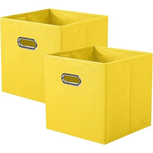 ShellKingdom Storage Bins, Foldable Fabric Storage Cubes And Cloth Storage Organizer Drawer with Metal Handle For Closet And Toys, 11 X 10.5 X 10.5 INCH, 2 Pack (Yellow)