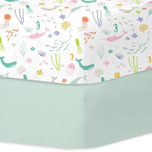 Little Grape Land Crib Sheets for Boys and Girls, 2-Pack Soft Microfiber Fitted Baby Sheets for Standard Crib and Toddler Mattress – Breathable & Secure (Ocean & Green)