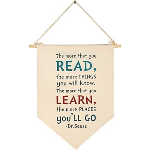 the More That You Read,the More Things You Will Know,the More That You Learn - Canvas Hanging Flag Banner Wall Sign Decor Gift for Baby Kids Boy Girl Nursery Teen Room Readroom Front Door