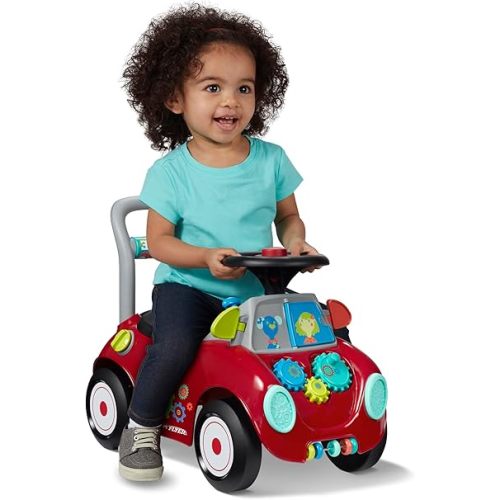Toddler Car Ride On, Toddler Toys for Ages 1-3, Baby Toys, Radio Flyer Busy Buggy, Red, Sit to Stand Ride On
