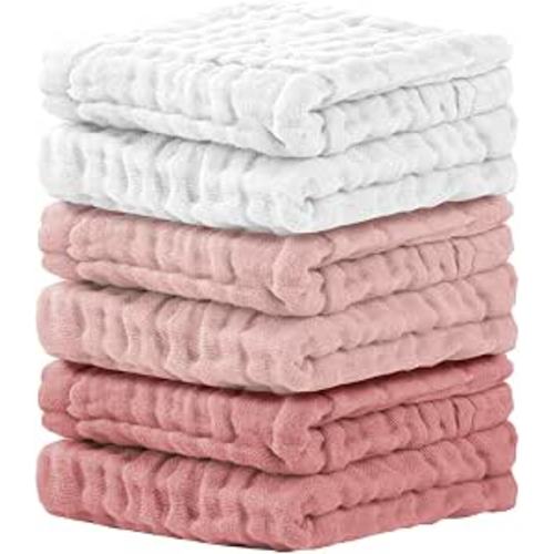 Baby Washcloths 6 Packs, Muslin Washcloths Baby,Cotton Burp Cloths, Extra Absorbent and Soft Wash Clothes for Newborns, 12x12 Inches