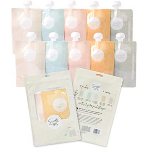 Sweetie Sips Reusable Food Pouches 10-Pack 6oz Baby Food Storage Refillable Toddler Squeeze Pouch for Kids Washable Freezer Safe Homemade Purees Smoothies