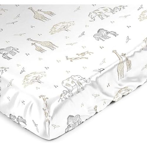 Sweet Jojo Designs Jungle Safari Animals Boy Girl Gender Neutral Baby Satin Fitted Crib Sheet Infant Newborn Nursery Toddler Bed Room Standard Mattress Elephant Giraffe Wildlife Adventure Serengeti