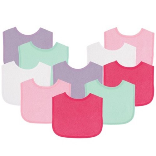 Luvable Friends Baby Girl Cotton Terry Bibs 10pk, Girl Solid Mint, One Size