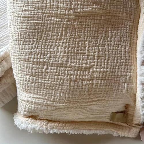 Soft Organic Cotton and Muslin Baby Blanket and Swaddle, Ultra Warm (Cream)