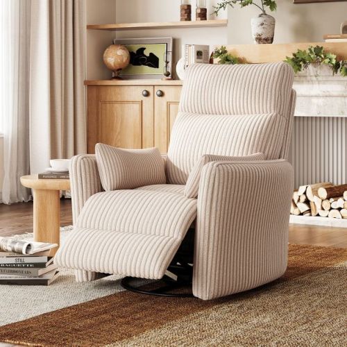 360 Swivel Rocker Recliner - Corduroy Nursery Glider Rocking Chair with 2 Pillows Beige 36"*34"*41"