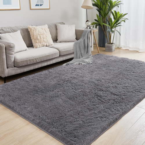 Area Rugs for Living Room Bedroom, 6x9 Ultra Soft Comfy Fluffy Thickened Memory-Foam Indoor Carpets, Modern Minimalist Carpet for Teen Adults Apartment Bedroom Home Decor, Dark Gray