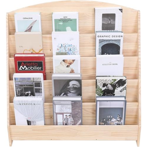 Montessori Toddler Book Shelf Organizer Single Sided Book Rack Display with Toy Storage, Children Baby Classroom Bookshelf, Kids Room bookcases cabinets & Shelves Natural Pine (31”)