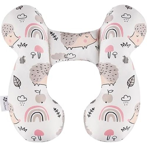 vocheer Baby Travel Pillow(Upgraded), Head and Neck Support Pillow for Pushchair, Car Seat,Stroller, Bouncer, Cotton（Hedgehog）