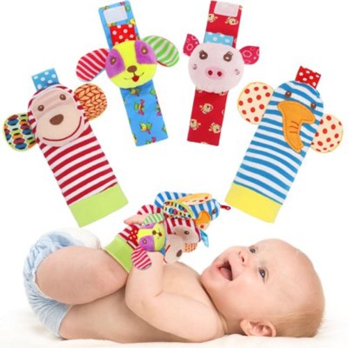 Wrist Rattles Foot Finder Rattle Sock Baby Toddlor Toy,Rattle Toy,Arm Hand Bracelet Rattle,Feet Leg Ankle Socks(4 pcs-B)