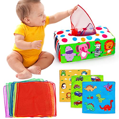 Baby Toys 3 4 5 6 7 8 9 12 Month Old Montessori Tissue Box Toys for Babies Infants 0-6 6-12 Months Sensory Educational Crinkle Toy Developmental Easter Gift for 1 2 Year Old Boys Girls Toddlers